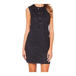 Sharagano NWT $88 Women's Faux Suede Dress Black Sz.14 lace up front